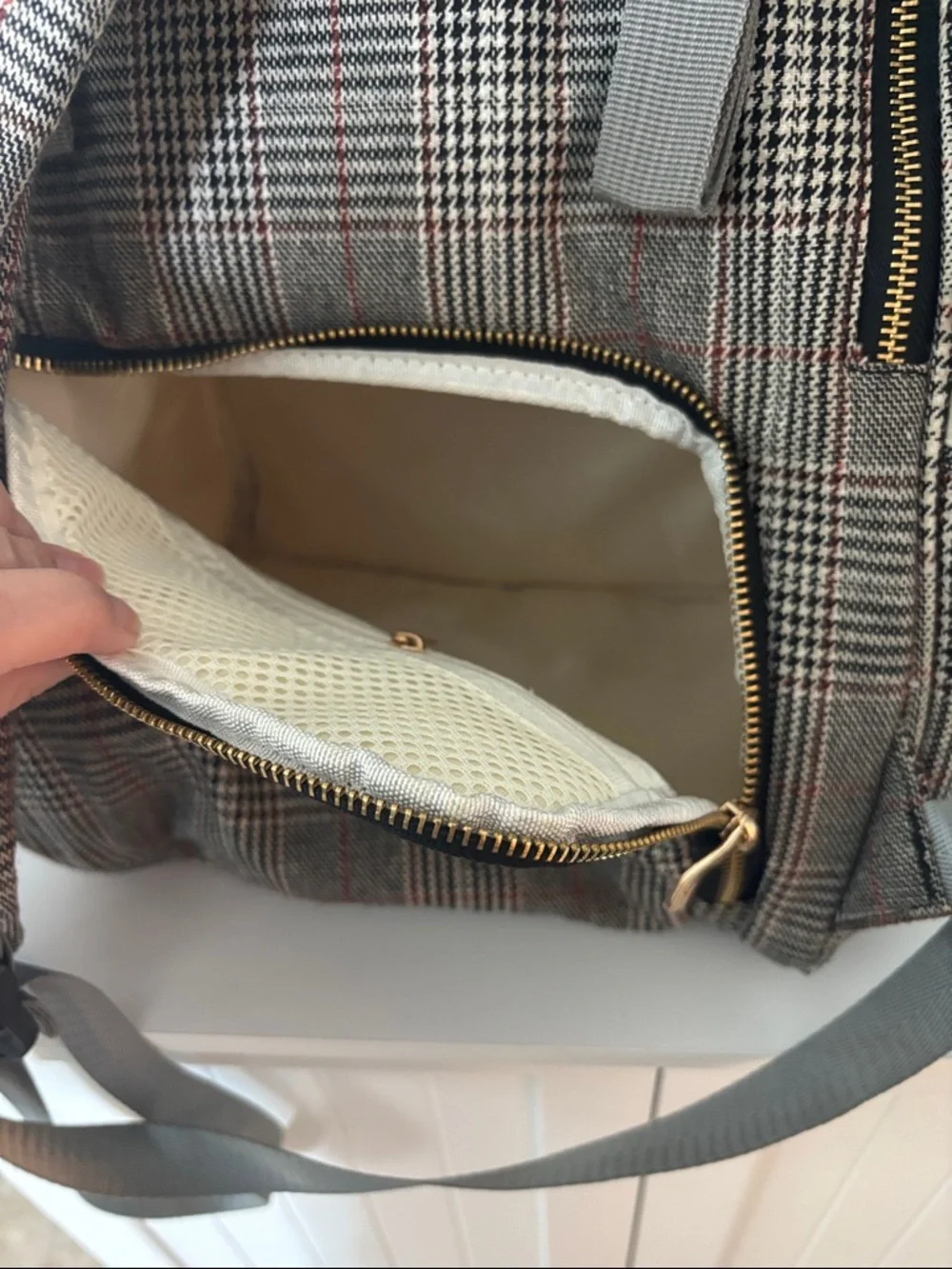 HaloVa Original Gray Plaid Backpack. Diaper Bag Pumping Bag